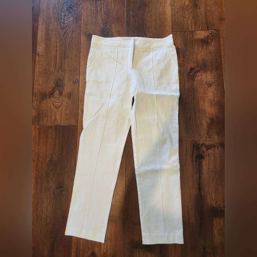 Trina Turk White Creased Denim Cropped Pants Side Pockets | Sz 8 | NWOT